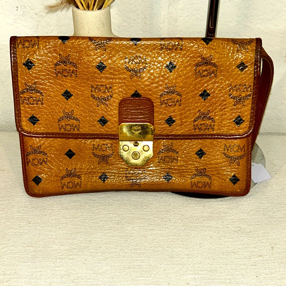 MCM Vicetos Logogram Clutch Bag PVC Brown Auth 74415